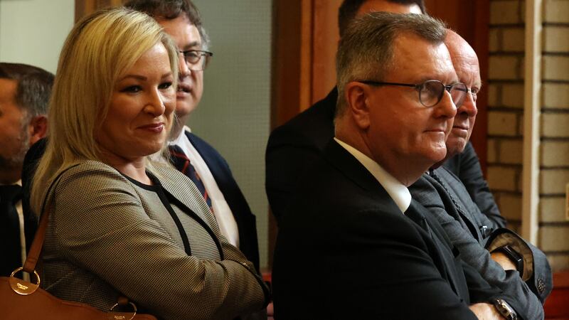 Sinn Féin vice-president Michelle O'Neill and DUP leader Jeffrey Donaldson. Northern Catholics feel positively about Sinn Féin, as northern Protestants do about the DUP. Photograph: Liam McBurney/PA