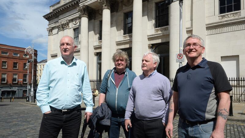 Councillor  Nial Ring, historian Hugo McGuinness, and  Joe and Robert Halpin, grandsons of Willie Halpin. Photograph: Cyril Byrne