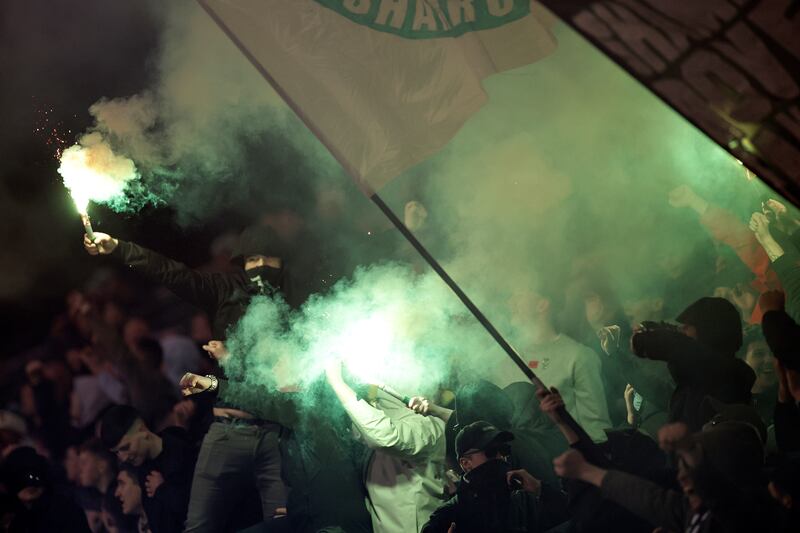 Shamrock Rovers fans celebrate Johnny Kenny’s goal. Photograph: Laszlo Geczo/Inpho