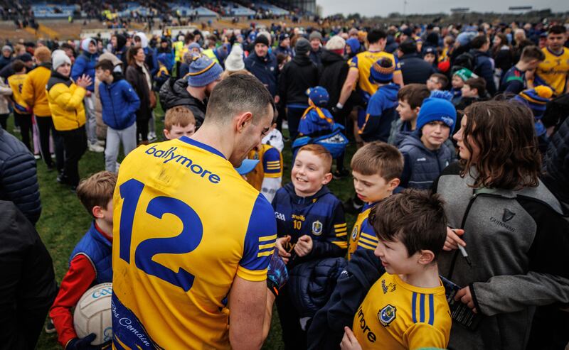 Roscommon’s Ciarán Lennon with fans after the game. Photograph: James Crombie/Inpho