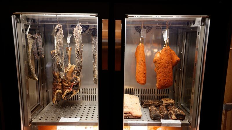 The charcuterie is aged with Himalayan salt blocks in a dry ageing fridge. Photograph: Alan Betson