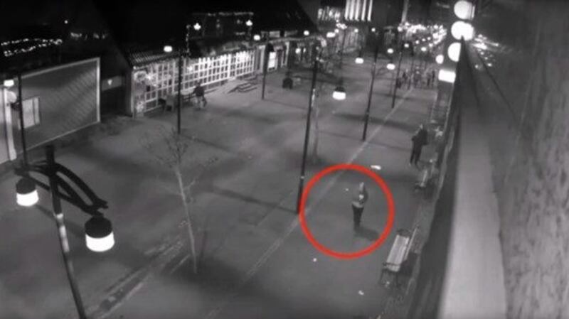 Birna Brjansdottir (circled) a few minutes before disappearing, in downtown Reykjavik on January 14th. Photograph: Reykjavik Metropolitan Police/EPA