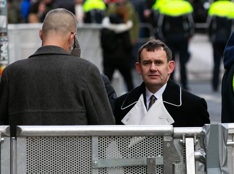 Justin Barrett (right) at a protest outside Leinster House last November: the self-proclaimed National Party leader is now involved with another organisation, Clann Éireann. Photograph Gareth Chaney/Collins 