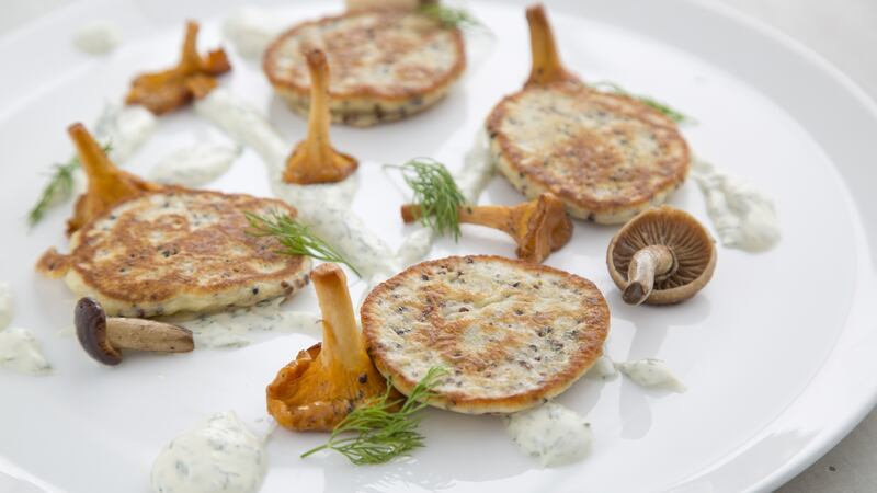 Gary O’Hanlon’s quinoa blinis with wild mushrooms and dill lime yoghurt