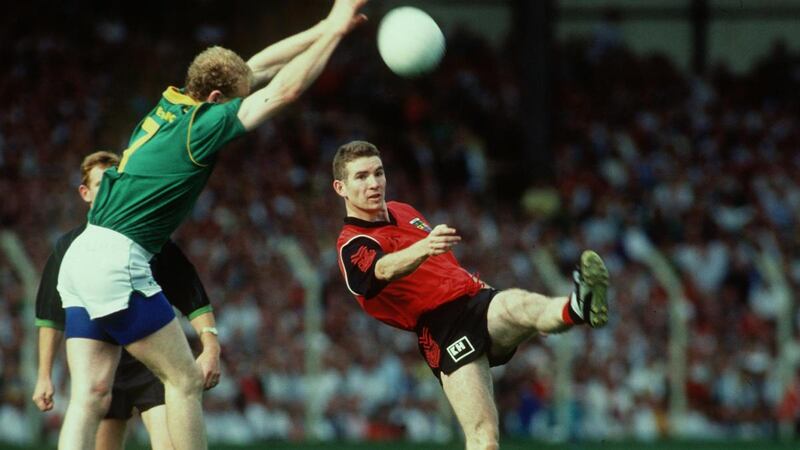 Meath’s Martin O’Connell tries to black Down’s Ross Carr during the 1991 All-Ireland final. Photograph: Lorraine O’Sullivan/Inpho