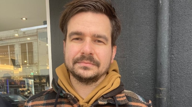 Iurii Ivanov (35), who is protesting against the invasion of Ukraine. Photograph: David Raleigh