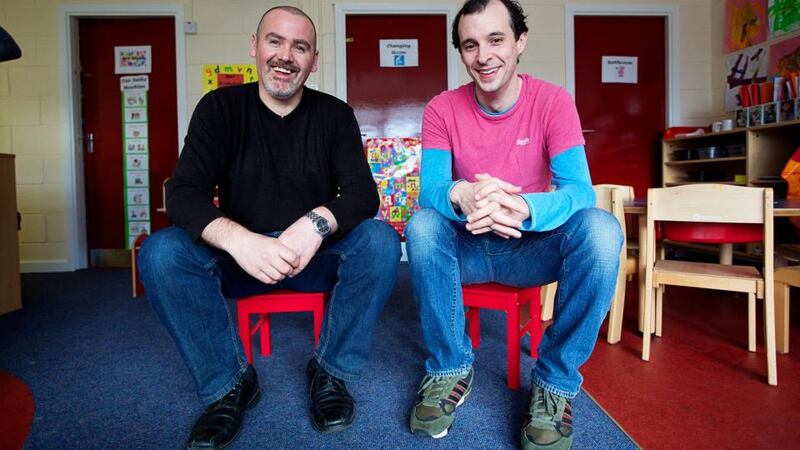 Project leader Mark Brennan and Tom Vaughan-Lawlor at a Barnardos centre. Photograph: Patrick Bolger