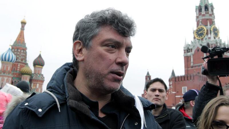 A 2012 picture of  Boris Nemtsov  taking part in a protest against president-elect Vladimir Putin on at the Red square in Moscow. Photograph: EPA