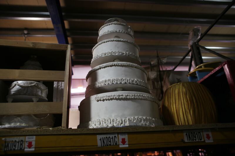 A fake wedding cake made by prop master Eimer Murphy for The Big Love, which was on the Peacock stage in 2008