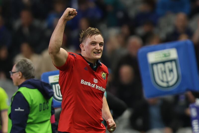 Munster's Gavin Coombes celebrates the win over Leinster at Croke Park. Photograph: Tom Maher/Inpho