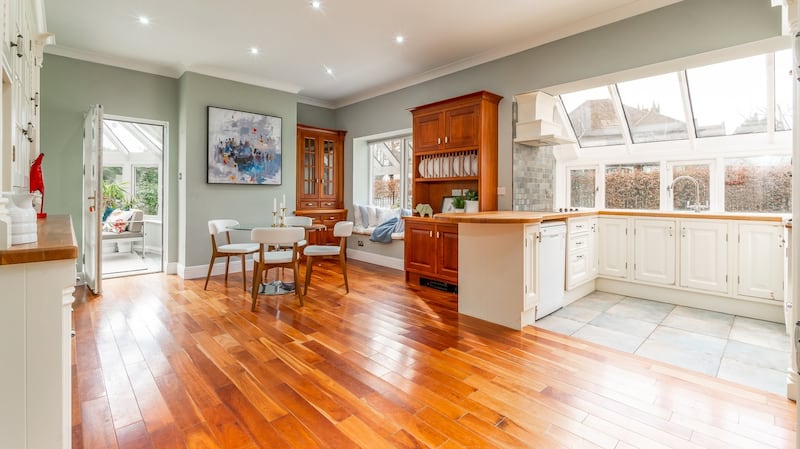 The bright dining space and kitchen