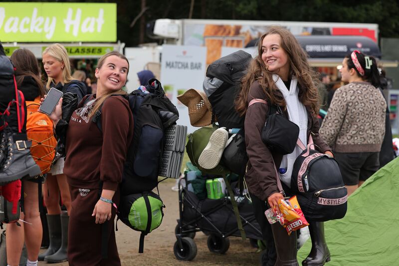 Electric Picnic 2025: Jodie Sheehan and Ella Keating from Dublin arriving at the festival. Photograph: Alan Betson

