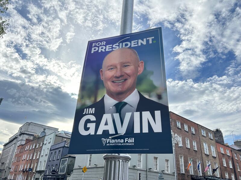 Presidential campaign posters for Jim Gavin outside Leinster House. Photograph: Cillian Sherlock/PA Wire 