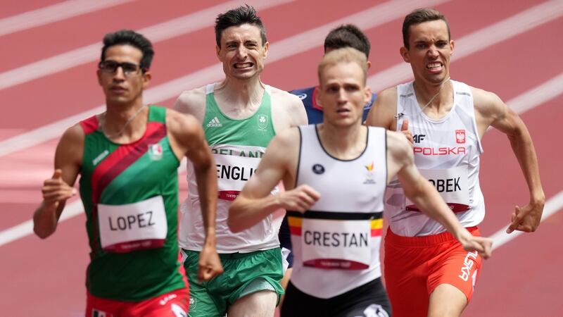 Mark English in action during his 800m heat in Tokyo. Photograph: Martin Rickett/PA