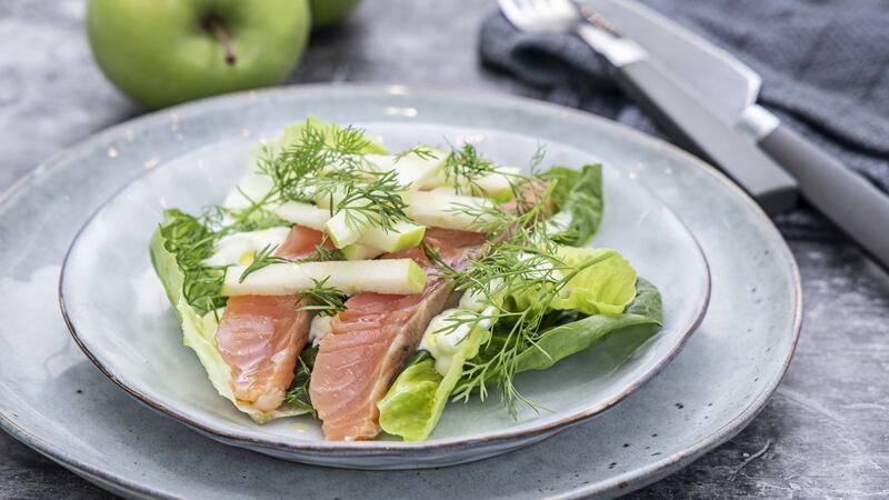 Smoked salmon, butterhead, wasabi, apple and dill. Photograph: Harry Weir