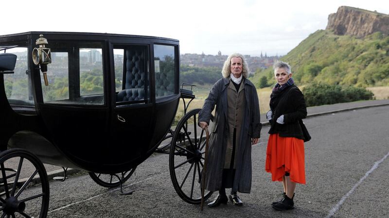 Frank Skinner and Denise Mina in Boswell & Johnson’s Scottish Road Trip