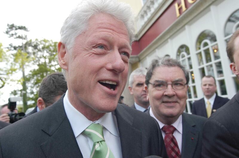 Former US president Bill Clinton with John Hume in Dublin in 2005. Photograph:Joe St Leger