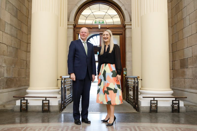 Chief Justice Donal O'Donnell with Minister for Justice Helen McEntee at  the Four Courts. Photograph: Rollingnews.ie