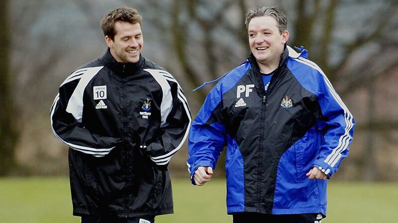 Michael Owen (left) trains with club physio Paul Ferris during a Newcastle United training session on March 17th, 2006 in Newcastle, England. Photograph: Ian Horrocks NUFC via Getty images