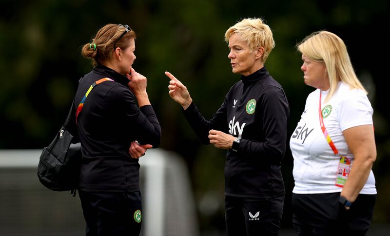 Irish team doctor Siobhan Forman and manager Vera Pauw at training in Meakin Park, Brisbane. Photograph: Ryan Byrne/Inpho