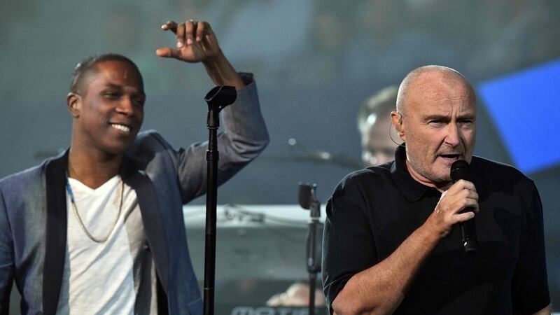 Phil Collins with US singer Leslie Odom Jr. Photograph: Jewel Samad/AFP/Getty Images