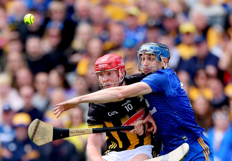 Conor Cleary of Clare (right) is an old school defender who doesn't shy away from contact. Photograph: James Crombie/Inpho