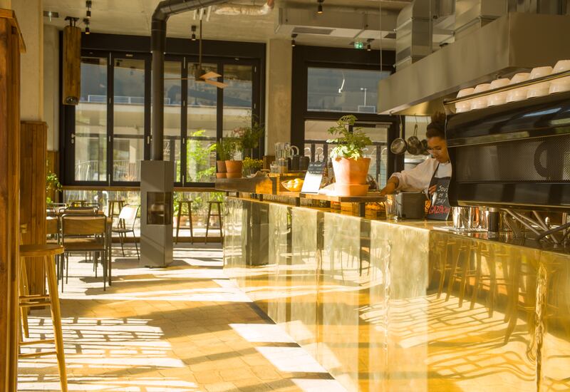 A cafe at the Frizz23 project, in Berlin. Photograph: Matthew Griffin