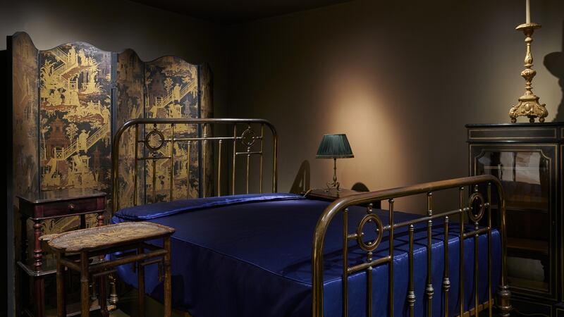 The brass bed in which Proust wrote and died. Musée Carnavalet, Paris