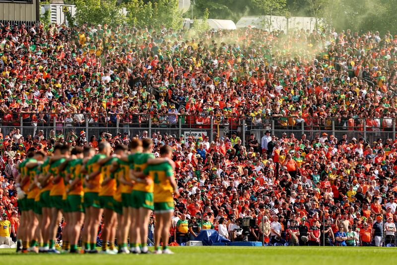 A view of fans as the Donegal team stand for the national anthem. Photograph: Ben Brady/Inpho