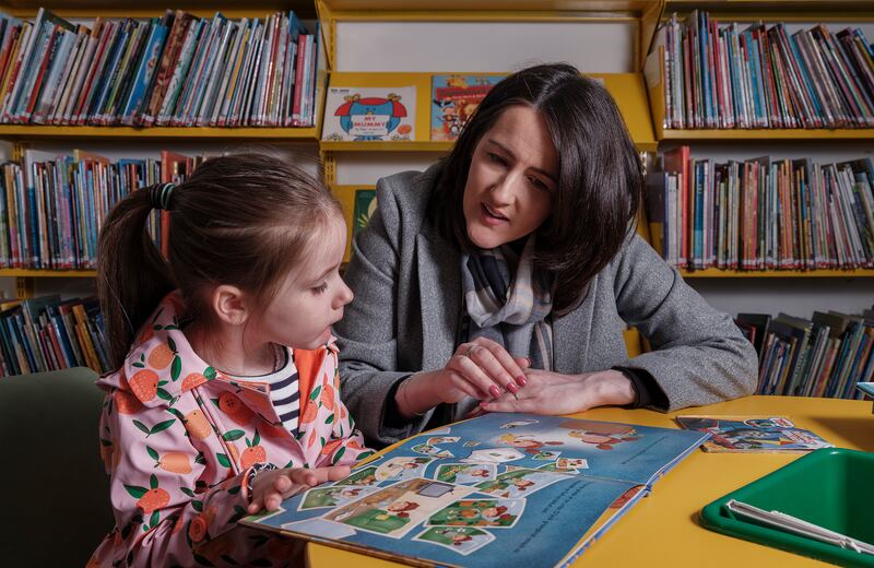 Christina Nic Dhonnacha and her daughter Athena Howley - avid users of the county library, Castlebar, Co Mayo. Photograph: Michael McLaughlin