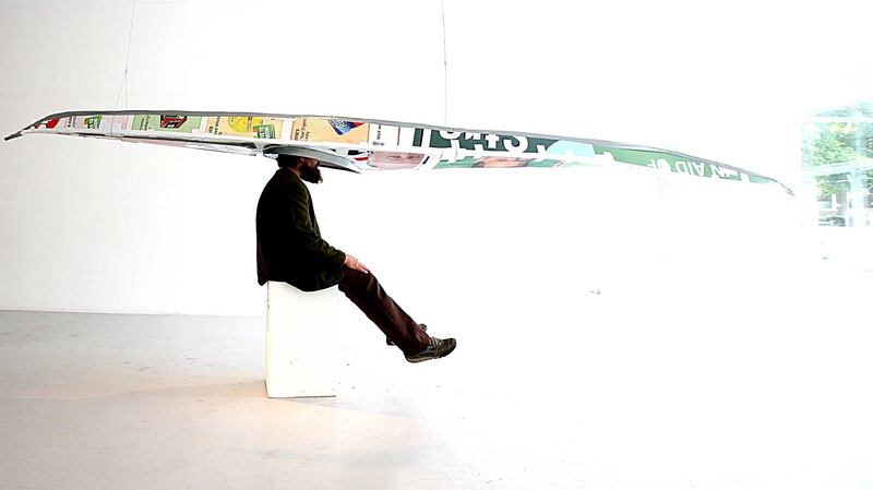 Artist Paddy Bloomer in the Leitrim Sculpture Centre, Manorhamilton, Co Leitrim, with his  Virtual Reality Kayak. Photograph: Brian Farrell