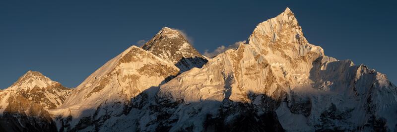 Nepal, Khumbu, Khumbu Glacier and Nuptse mountain at dusk