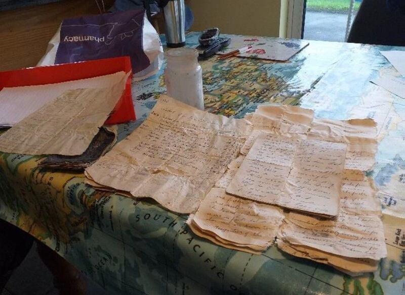 Historical documents found in a jar in an outbuilding on Pat Chambers's farm in Co Mayo. Photograph: Aine Doyle