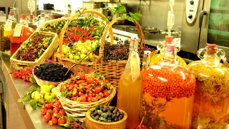 Some foods foraged by chef Evan Doyle and his team at Macreddin Village and BrookLodge hotel in Co Wicklow
