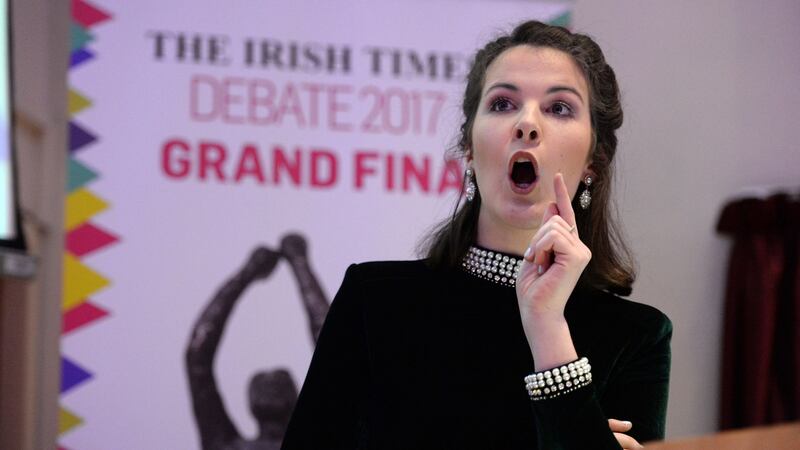 Aisling Tully of UCD Law Society speaking during The Irish Times Debate 2017 grand final at Bolton Street College. Photograph: Cyril Byrne/The Irish Times