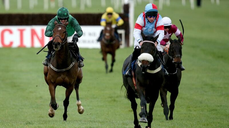 Footpad and Ruby Walsh behind Gavin Sheehan and winner Saint Calvados. Photograph: Oisin Keniry/Inpho