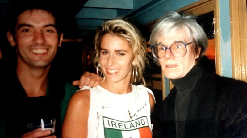 Terry Sharpe, Sara Dallin and Andy Warhol at MTV Boat in  New York on  July 4th, 1986