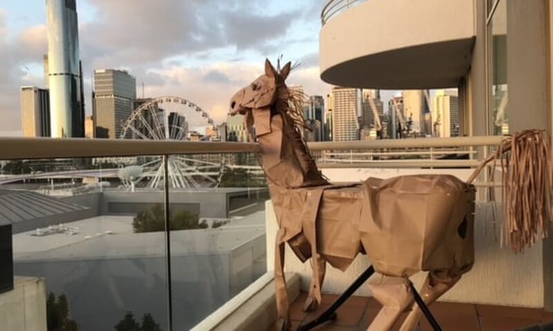 Russell, David Marriott’s paper horse, taking in the Brisbane view. Photograph: David Marriott