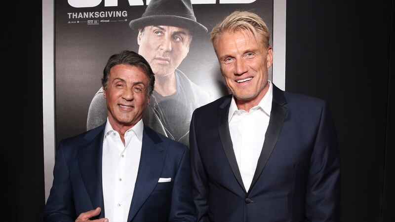 Sylvester Stallone and Dolph Lundgren at the premiere of ‘Creed’ in 2015: ‘I guess it’s pretty unusual to make five or six movies with someone over a 30-year period.’ Photograph: Todd Williamson/Getty Images