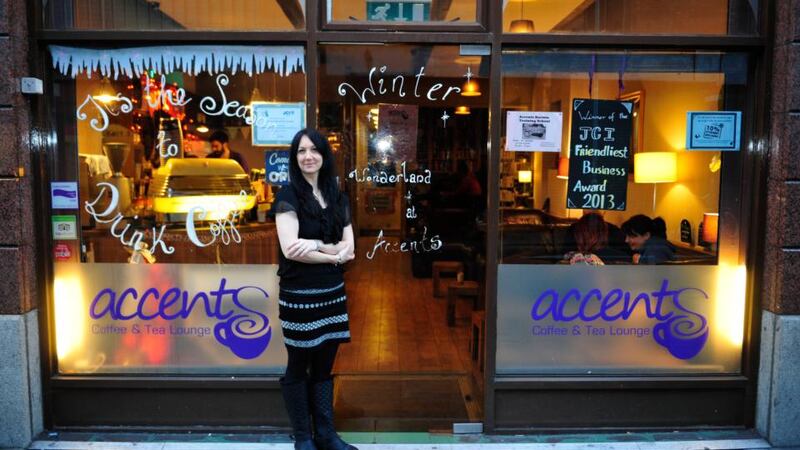 Anna Young, outside her Accents Coffee and Tea Lounge. Photograph: Aidan Crawley
