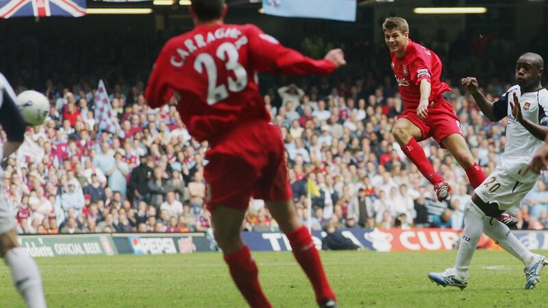 Steven Gerrard rescues Liverpool with a goal from nothing in the 2006 FA Cup final. Photograph: Getty Images