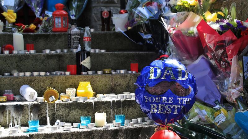 Tributes are left to Dermot Byrne in  North Street in Swords. Photograph: Collins