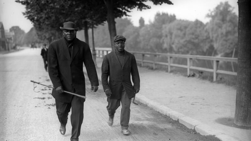Jack Johnson, left in Paris in 1914. Photo: Topical Press Agency/Getty Images