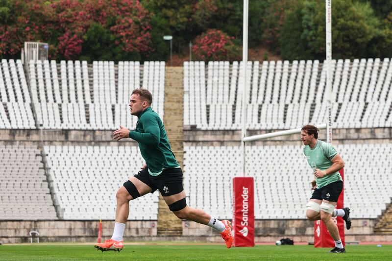 Alex Kendellen is put through his paces during training at the Estádio Nacional do Jamor, Lisbon, on Friday. Photograph: Ben Brady/INPHO