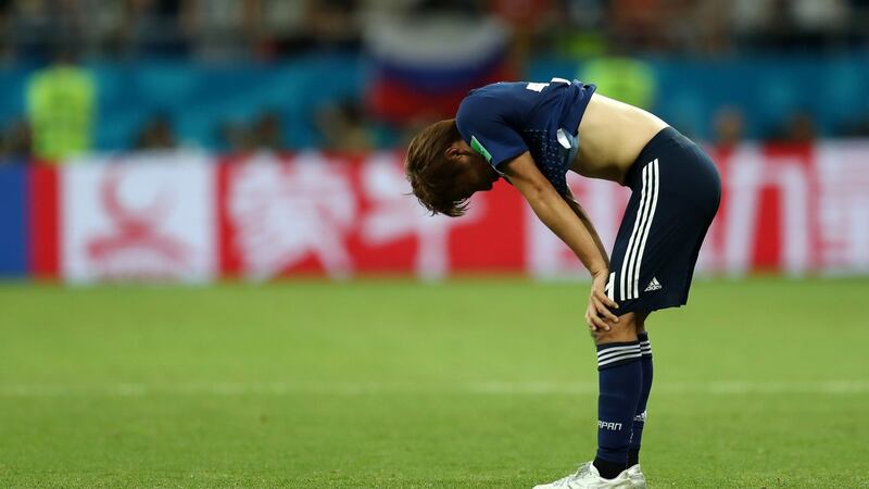 Japan’s Takashi Inui  following his side’s defeat to Belgium in the  World Cup Russia round of 16 match  at Rostov Arena. Photograph: Catherine Ivill/Getty Images