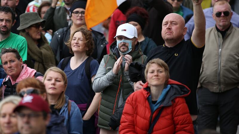 People attending the protest at the Custom House, Dublin. Photograph Nick Bradshaw / The Irish Times