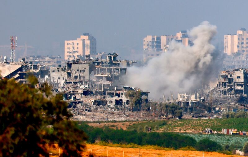 Destroyed buildings in Gaza as a result of Israeli shelling. Photograph: Hannibal Hanschke/EPA