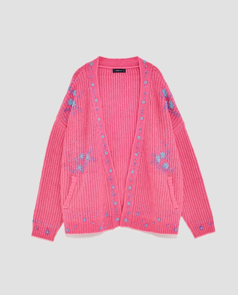 Pink embellished cardigan, €49.95, Zara