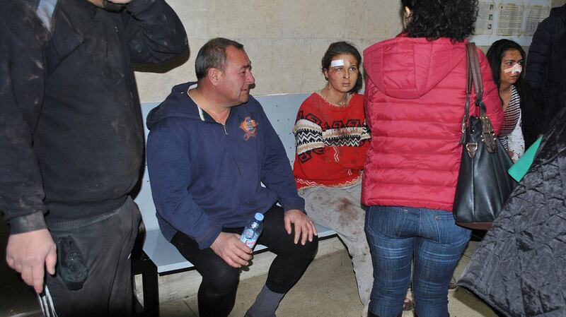 People who sustained injuries after a cargo train derailed and exploded in northeastern Bulgaria are seen in a hospital in Shumen, Bulgaria on Saturday. Photograph: Reuters