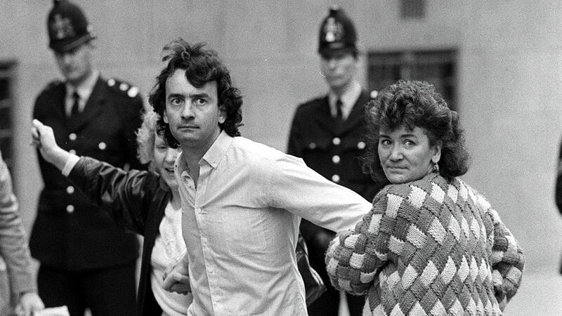 Gerry Conlon, one of the Guildford Four, who were wrongly convicted for a bombing in Guildford, after his release from the Old Bailey, London in October 1989. Photograph: Peter Thursfield